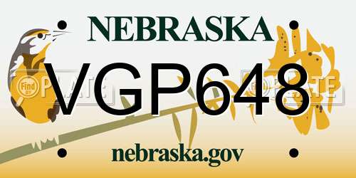 VGP648 Nebraska License Plate
