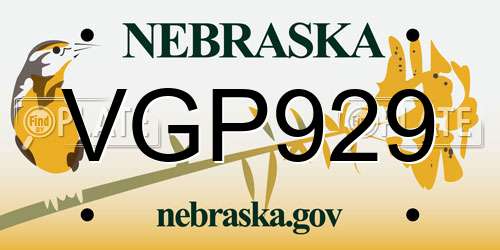 VGP929 Nebraska License Plate