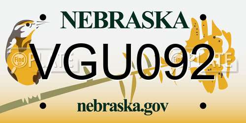 VGU092 Nebraska License Plate