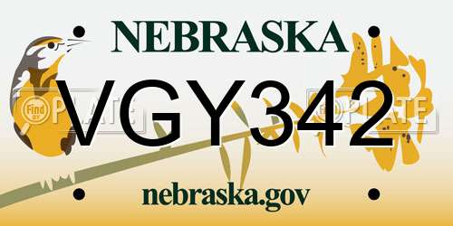 VGY342 Nebraska License Plate