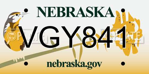 VGY841 Nebraska License Plate