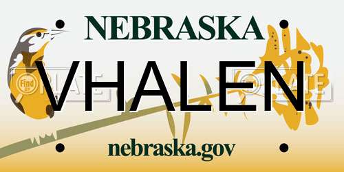 VHALEN Nebraska License Plate