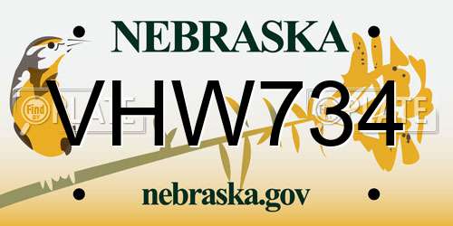 VHW734 Nebraska License Plate