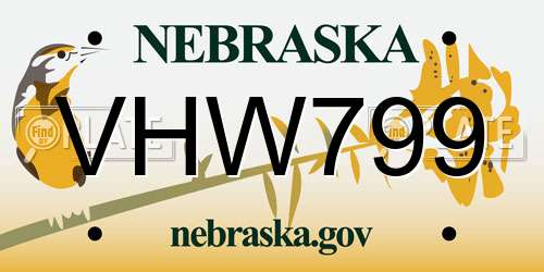 VHW799 Nebraska License Plate