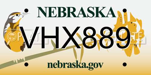 VHX889 Nebraska License Plate