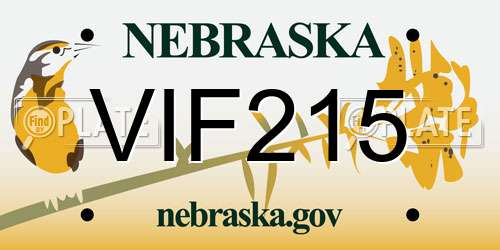 VIF215 Nebraska License Plate