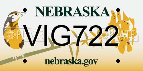 VIG722 Nebraska License Plate