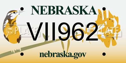 VII962 Nebraska License Plate
