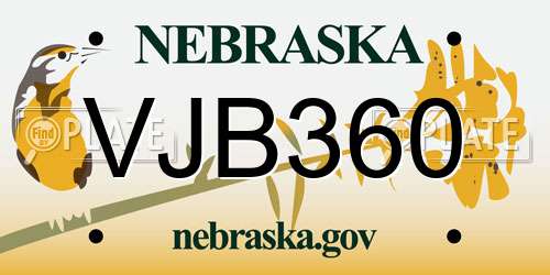 VJB360 Nebraska License Plate