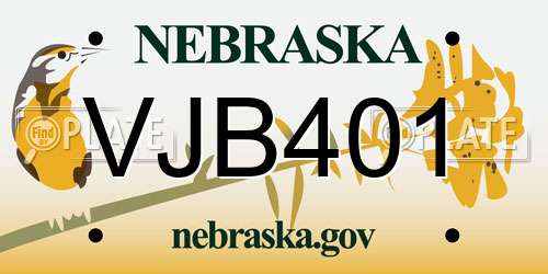 VJB401 Nebraska License Plate
