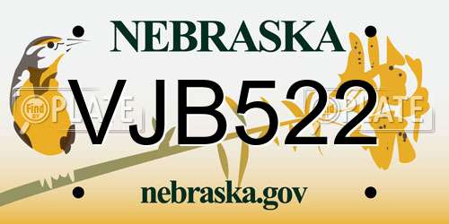 VJB522 Nebraska License Plate
