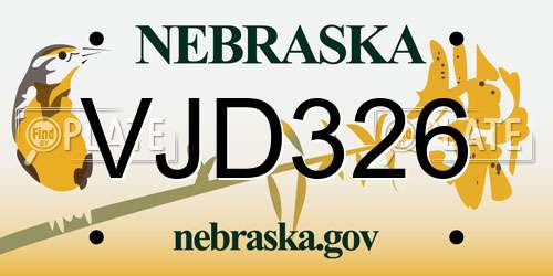 VJD326 Nebraska License Plate