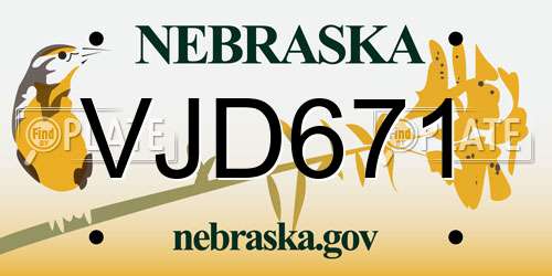 VJD671 Nebraska License Plate