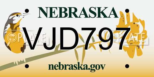 VJD797 Nebraska License Plate