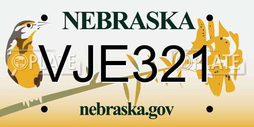 VJE321 Nebraska License Plate