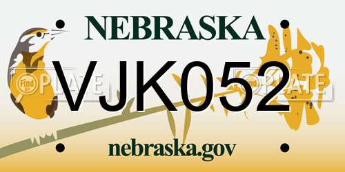 VJK052 Nebraska License Plate