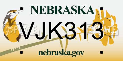 VJK313 Nebraska License Plate
