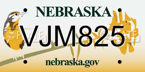 VJM825 Nebraska License Plate