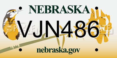 VJN486 Nebraska License Plate