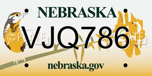VJQ786 Nebraska License Plate