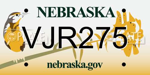 VJR275 Nebraska License Plate