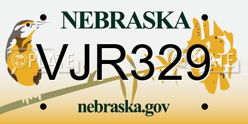 VJR329 Nebraska License Plate