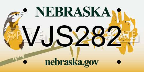 VJS282 Nebraska License Plate