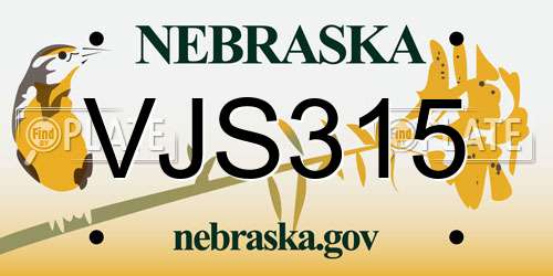 VJS315 Nebraska License Plate