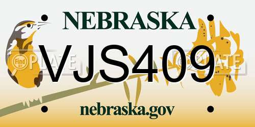 VJS409 Nebraska License Plate