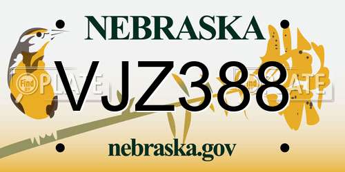 VJZ388 Nebraska License Plate