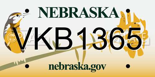 VKB1365 Nebraska License Plate