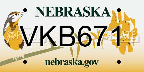 VKB671 Nebraska License Plate