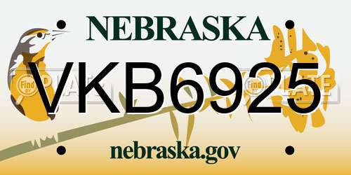 VKB6925 Nebraska License Plate