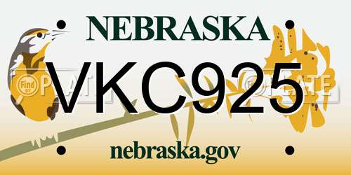 VKC925 Nebraska License Plate