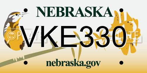 VKE330 Nebraska License Plate