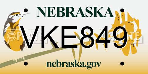 VKE849 Nebraska License Plate