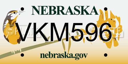 VKM596 Nebraska License Plate