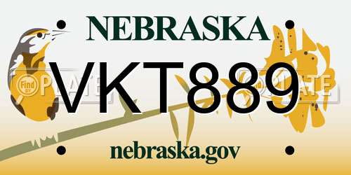 VKT889 Nebraska License Plate