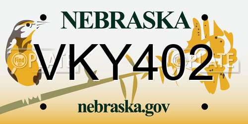 VKY402 Nebraska License Plate