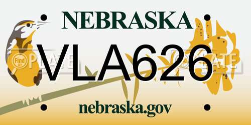 VLA626 Nebraska License Plate