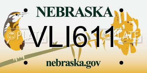 VLI611 Nebraska License Plate