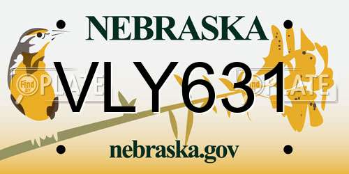 VLY631 Nebraska License Plate