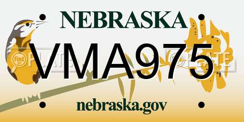VMA975 Nebraska License Plate
