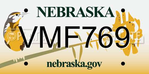 VMF769 Nebraska License Plate