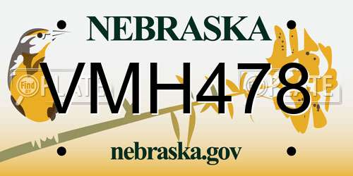 VMH478 Nebraska License Plate