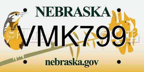 VMK799 Nebraska License Plate