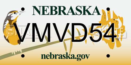 VMVD54 Nebraska License Plate