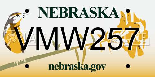 VMW257 Nebraska License Plate