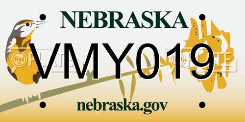 VMY019 Nebraska License Plate