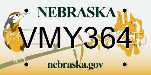 VMY364 Nebraska License Plate